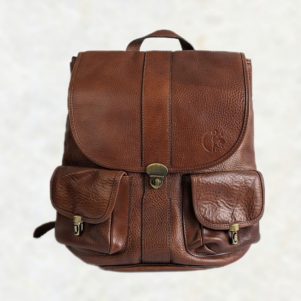 Anonimo Fiorentino Pebbled Leather Drawstring Closure Backpack Bookbag Brown